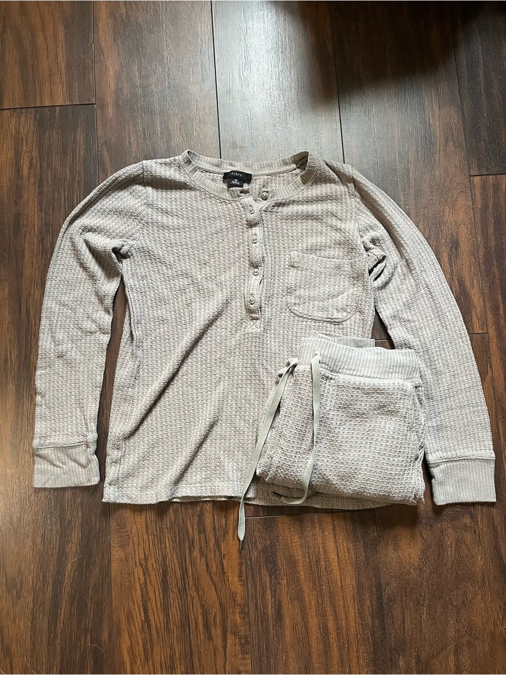 J.Crew Waffle Knit Pajama Set Women’s XS Gray Lounge Sleepwear Soft Cozy
